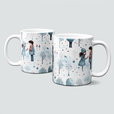 Keramiktasse mit Weihnachtsmotiv-Winter-Mädchen-Junge-Muster