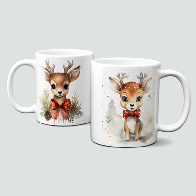 Keramiktasse mit Weihnachtsmotiv-Tiermotiv-Rentier-Wintertier