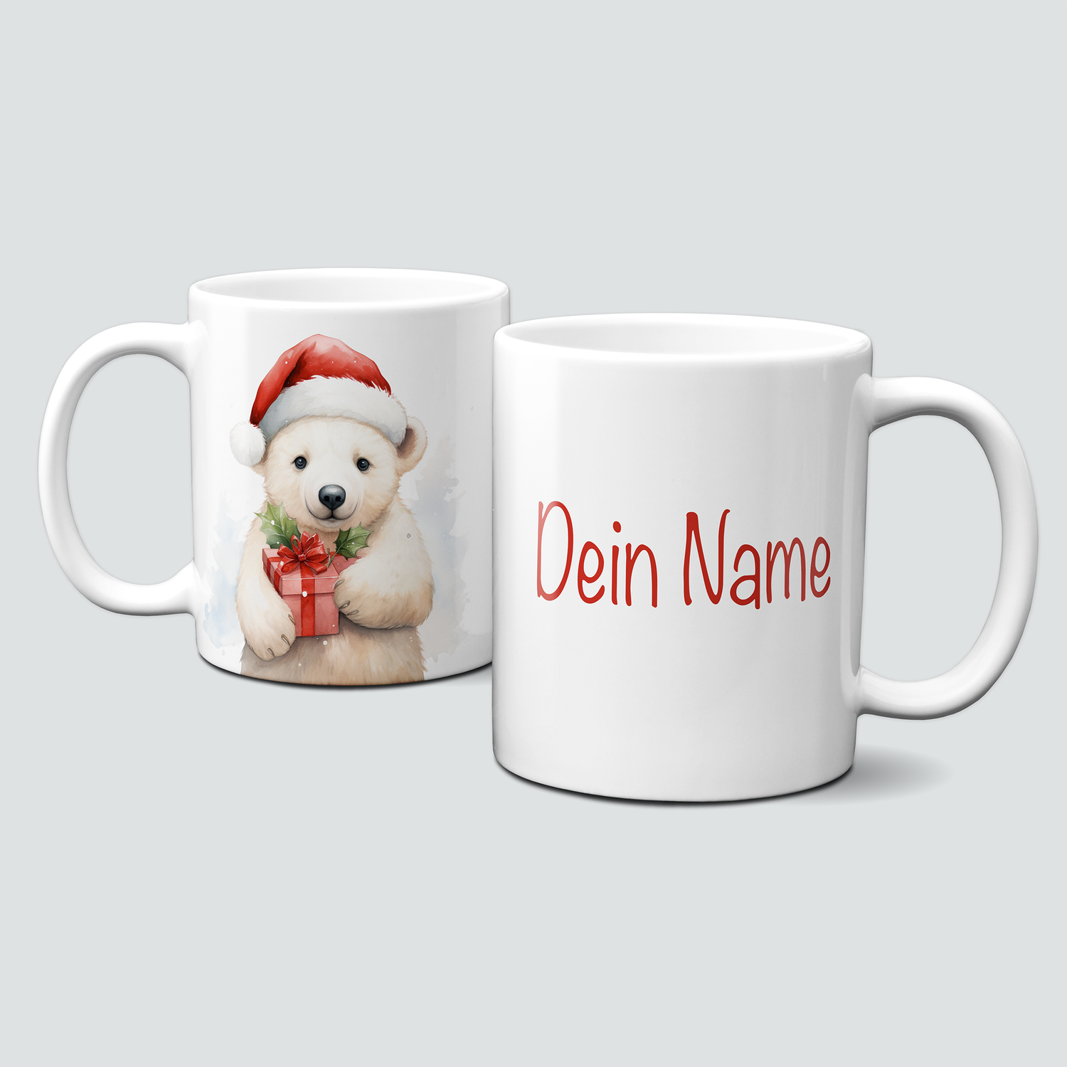 Keramiktasse mit Weihnachtsmotiv-Tiermotive-Eisbär-Personalisierbar
