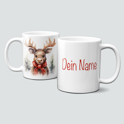 Keramiktasse mit Weihnachtsmotiv-Tiermotive-Rentier-Personalisierbar