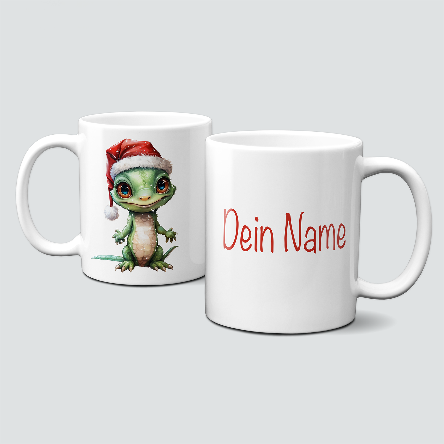 Keramiktasse mit Weihnachtsmotiv-Tiermotive-Eidechse-Personalisierbar