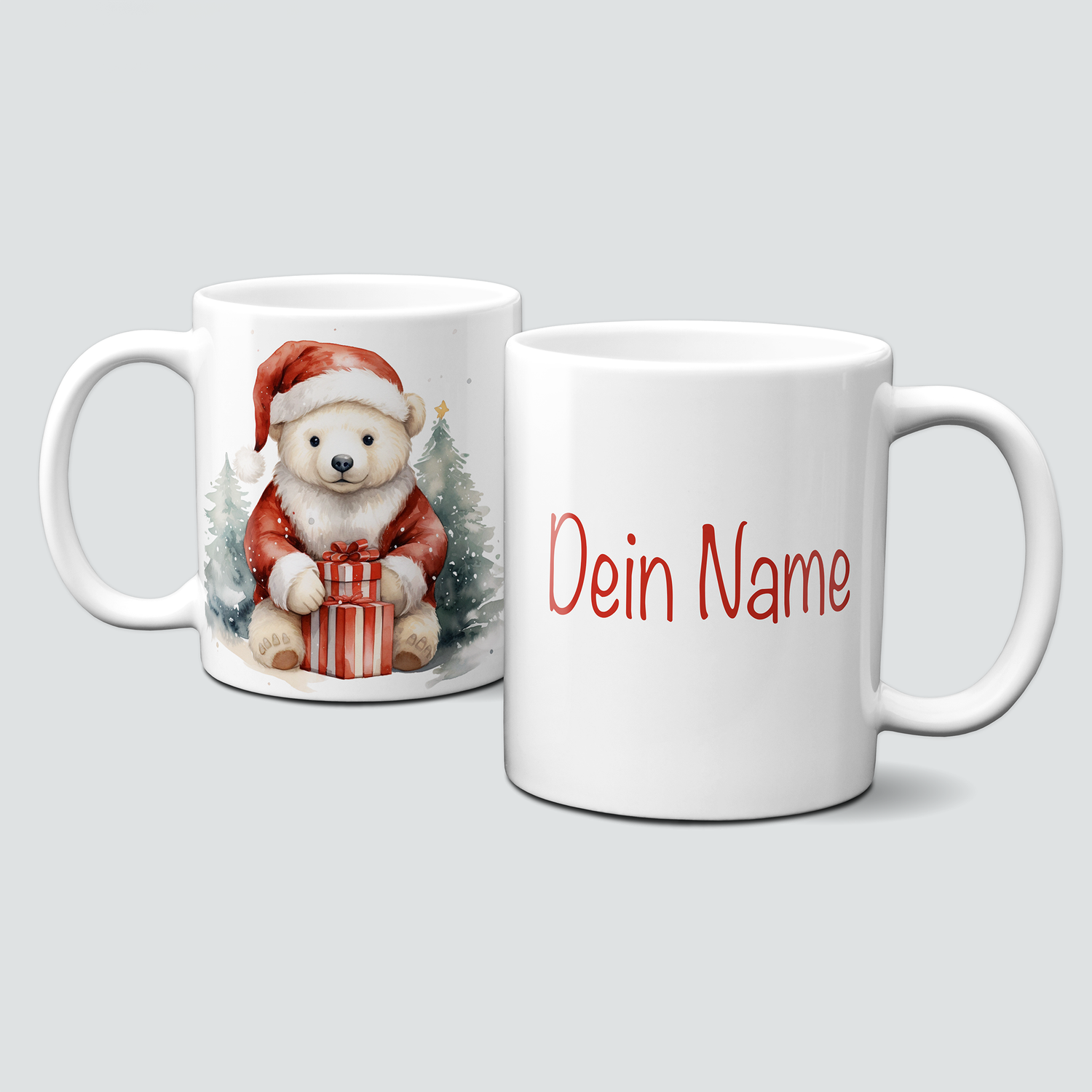 Keramiktasse mit Weihnachtsmotiv-Tiermotive-Eisbär-Geschenk-Personalisierbar