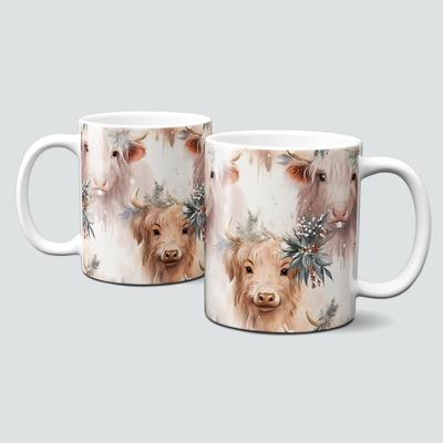 Keramiktasse mit Weihnachtsmotiv-Tiermotive-Kuh-Hochlandrind-Muster Keramiktasse mit Weihnachtsmotiv-Tiermotive-Kuh-Hochlandrind-Muster