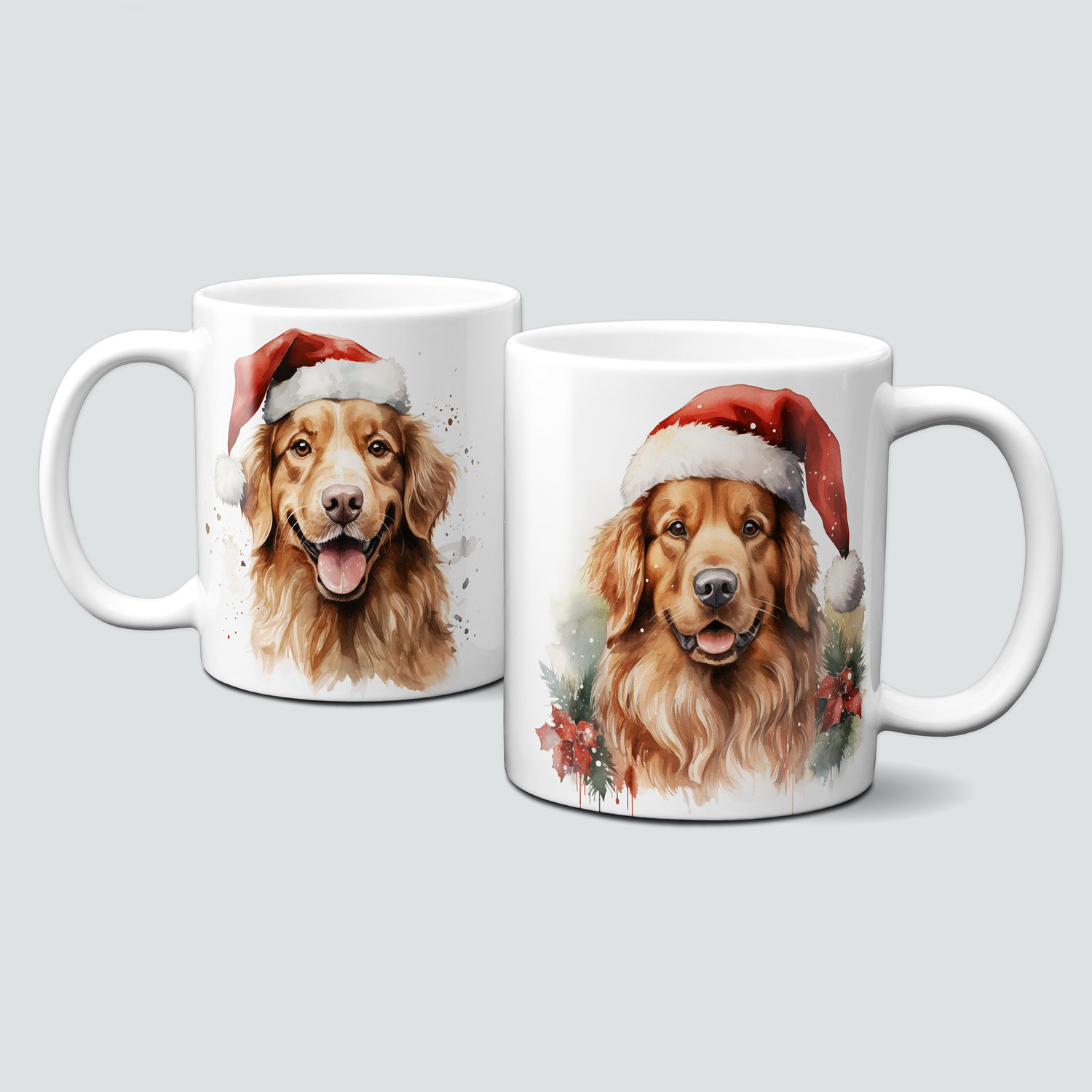 Keramiktasse mit Weihnachtsmotiv-Tiermotive-Hund-Mütze-Golden Retriever