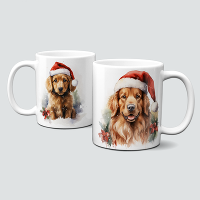 Keramiktasse mit Weihnachtsmotiv-Tiermotive-Hund-Weihnachtsmütze-Welpe