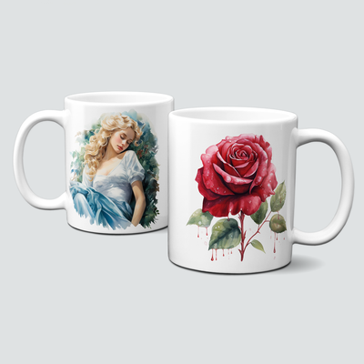 Keramiktasse mit Weihnachtsmotiv-Märchen-Rose-Frau-Prinzessin