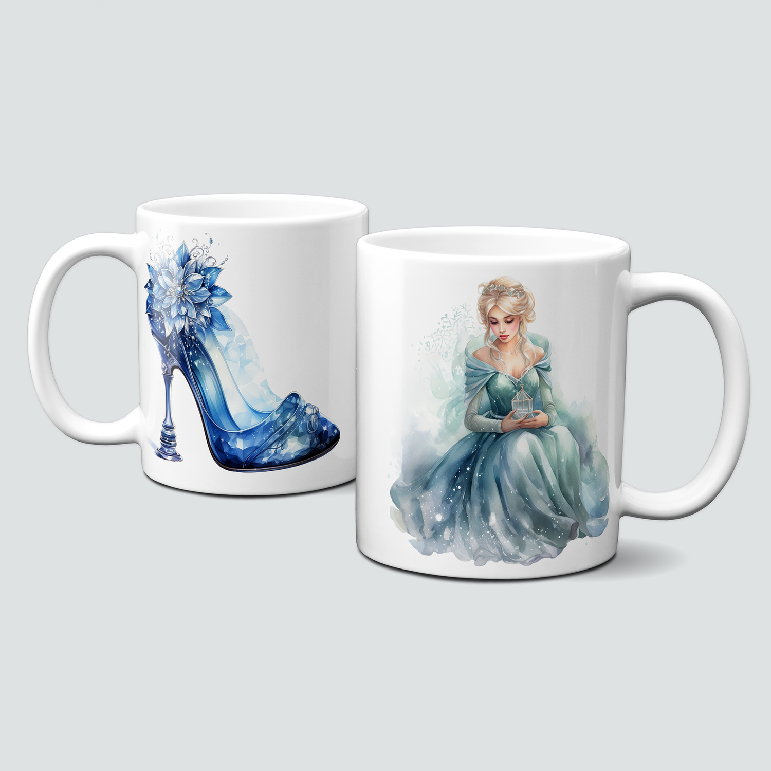 Keramiktasse mit Weihnachtsmotiv-Märchen-Schuh-Frau-Prinzessin