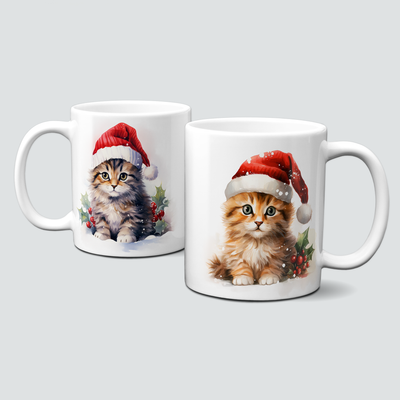 Keramiktasse mit Weihnachtsmotiv-Tiermotive-Katzen-Babykitten-Kitten-Mütze Keramiktasse mit Weihnachtsmotiv-Tiermotive-Katzen-Babykitten-Kitten-Mütze