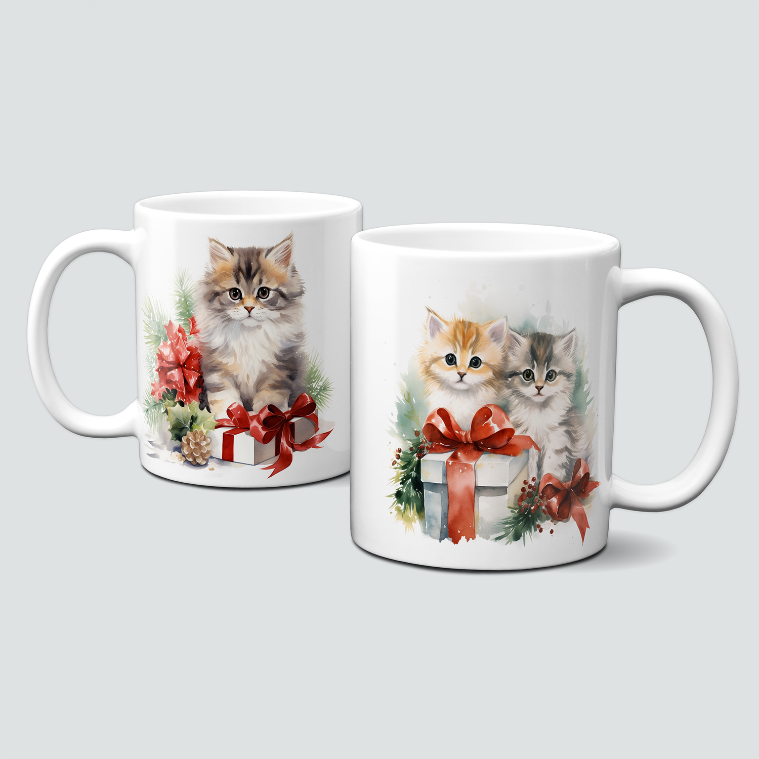 Keramiktasse mit Weihnachtsmotiv-Tiermotive-Katzen-Babykitten-Kitten-Geschenk