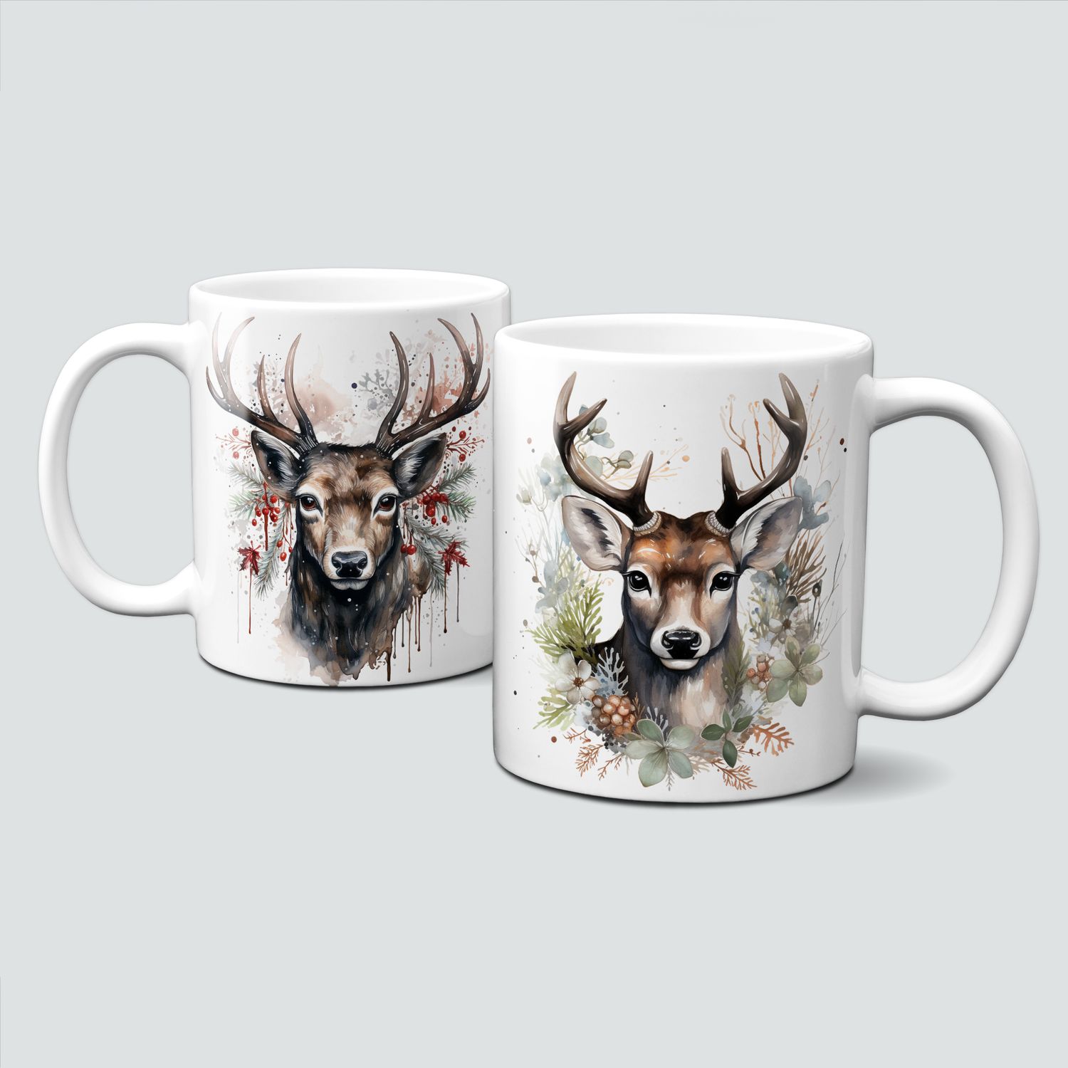 Keramiktasse mit Weihnachtsmotiv-Hirsch-Tiermotiv-Geweih