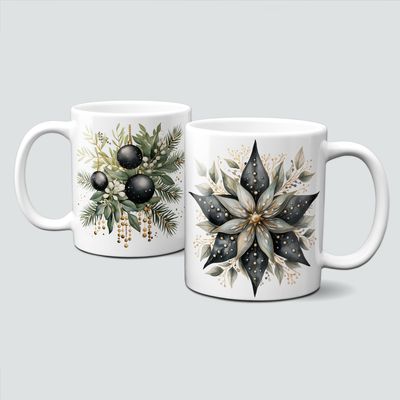 Keramiktasse mit Weihnachtsmotiv-schwarzer Stern-Gesteck-Blume Keramiktasse mit Weihnachtsmotiv-schwarzer Stern-Gesteck-Blume