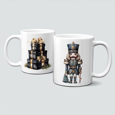 Keramiktasse mit Weihnachtsmotiv-schwarzer Nussknacker-Geschenke