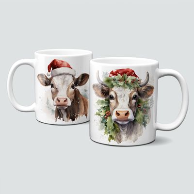 Keramiktasse mit Weihnachtsmotiv-Tiermotiv-Kuh mit WeihnachtsmĂŒtze Keramiktasse mit Weihnachtsmotiv-Tiermotiv-Kuh mit WeihnachtsmĂŒtze