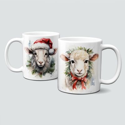 Keramiktasse mit Weihnachtsmotiv-Tiermotiv-Schaf mit MĂŒtze Keramiktasse mit Weihnachtsmotiv-Tiermotiv-Schaf mit MĂŒtze