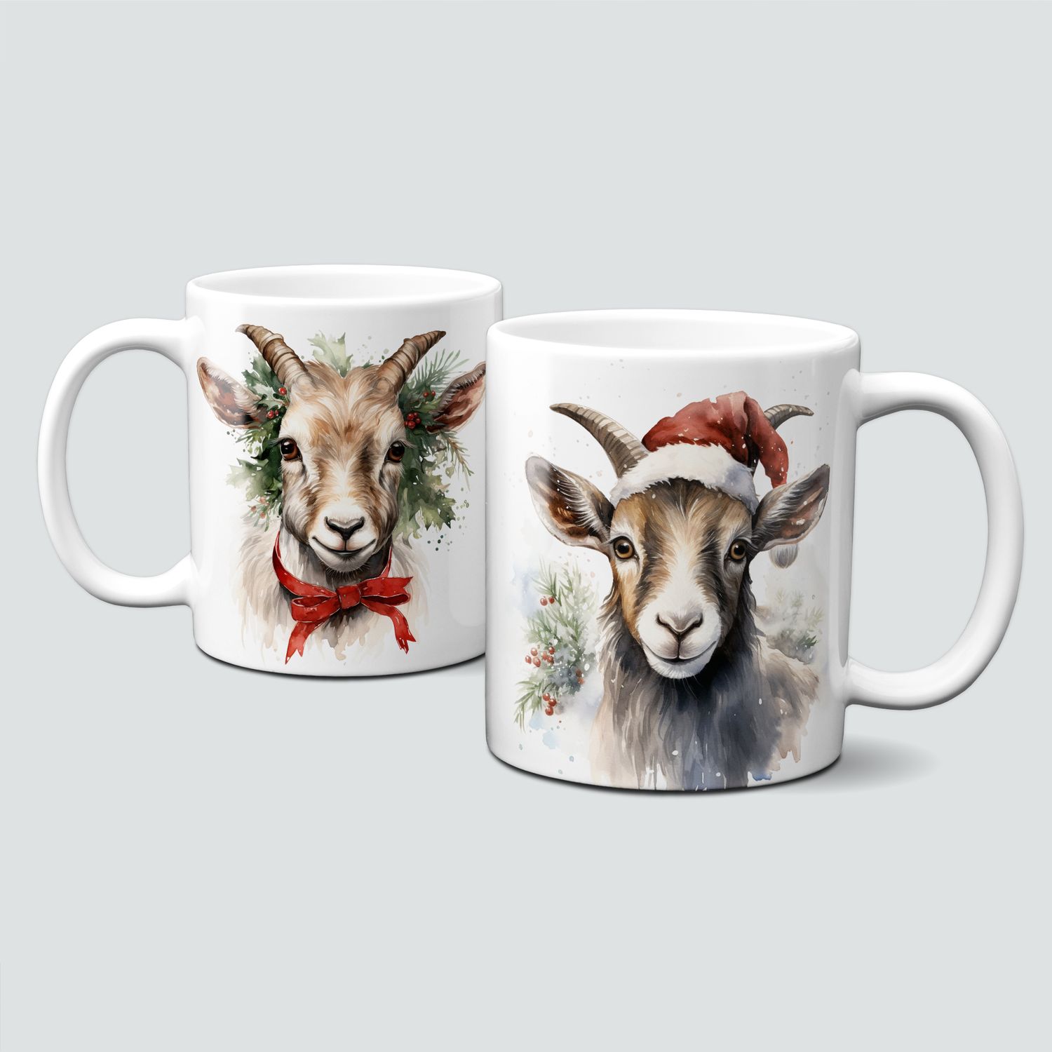 Keramiktasse mit Weihnachtsmotiv-Tiermotiv-Ziege mit Weihnachtsmütze