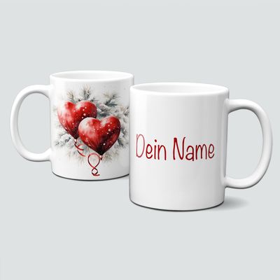 Keramiktasse mit Weihnachtsmotiv-Symbol-Herzkuftballon mit Zweigen-Personalisierbar