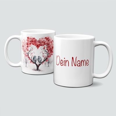 Keramiktasse mit Weihnachtsmotiv-Symbol-Baum-Herz-Vögel-Personalisierbar Keramiktasse mit Weihnachtsmotiv-Symbol-Baum-Herz-Vögel-Personalisierbar