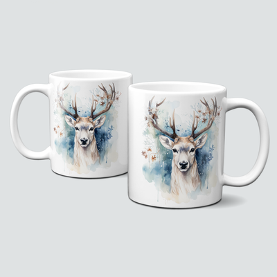 Keramiktasse mit Weihnachtsmotiv-Tiermotiv-weißer Hirsch mit Geweih Keramiktasse mit Weihnachtsmotiv-Tiermotiv-weißer Hirsch mit Geweih