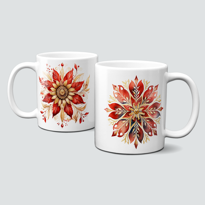 Keramiktasse mit Weihnachtsmotiv-Boho Winter-Stern-Blume-rot Keramiktasse mit Weihnachtsmotiv-Boho Winter-Stern-Blume-rot