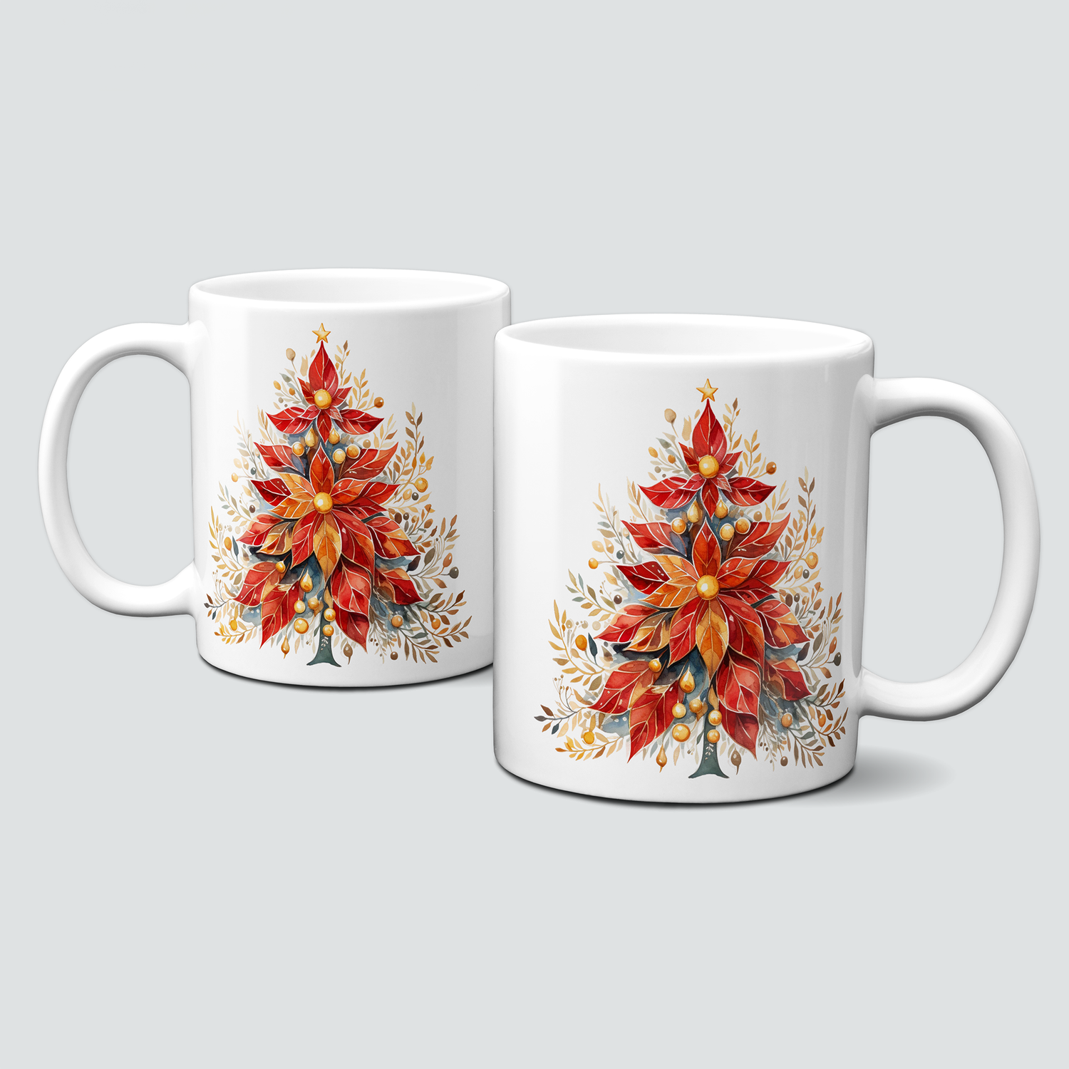 Keramiktasse mit Weihnachtsmotiv-Boho Winter-Weihnachtsbaum-rot