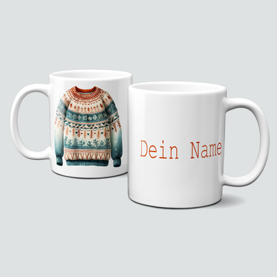 Keramiktasse mit Weihnachtsmotiv-Ugly Sweater-Pullover-gestreift-Personalisierbar Keramiktasse mit Weihnachtsmotiv-Ugly Sweater-Pullover-gestreift-Personalisierbar