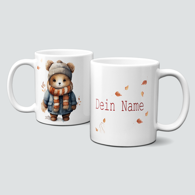 Keramiktasse mit Weihnachtsmotiv-Wintertiere-Bär mit Hauben Keramiktasse mit Weihnachtsmotiv-Wintertiere-Bär mit Hauben