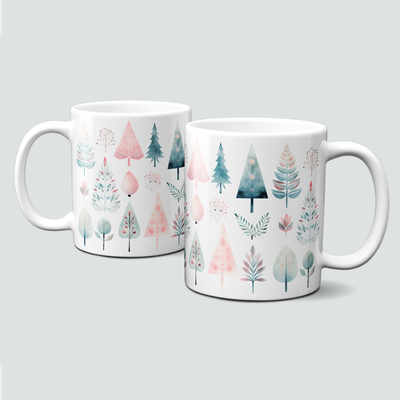 Keramiktasse mit Weihnachtsmotiv-Winter-rosa BĂ€ume-Muster Keramiktasse mit Weihnachtsmotiv-Winter-rosa BĂ€ume-Muster