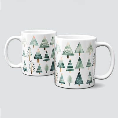 Keramiktasse mit Weihnachtsmotiv-Winter-grĂŒne BĂ€ume-Muster Keramiktasse mit Weihnachtsmotiv-Winter-grĂŒne BĂ€ume-Muster