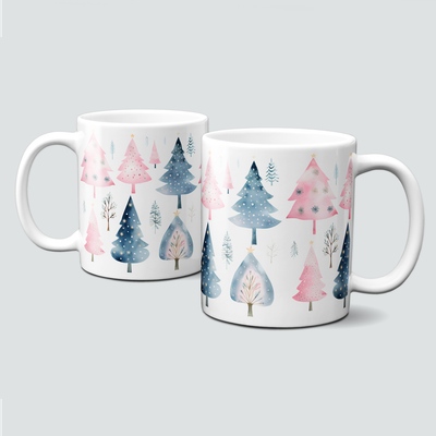 Keramiktasse mit Weihnachtsmotiv-Winter-rosa Bäume