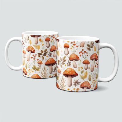 Tasse mit süßen Herbstmotiven - Pilze, Blätter, Autumn