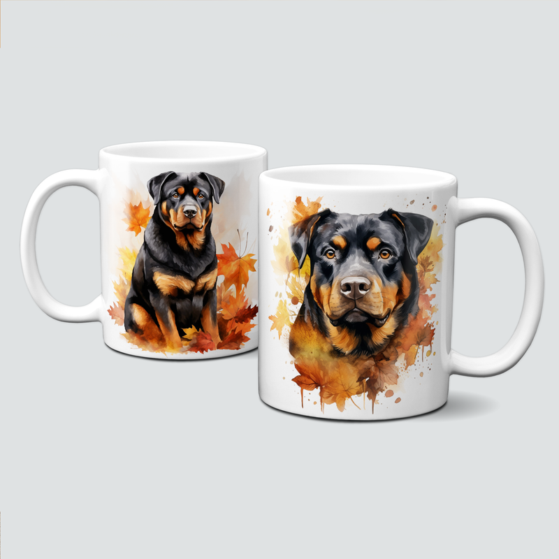 Tasse mit Herbstmotiven - Hund, Rottweiler, Autumn