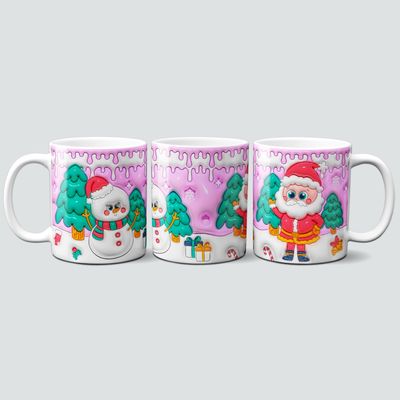 Tasse mit Weihnachtsmann &amp; Schneemann im 3D Design