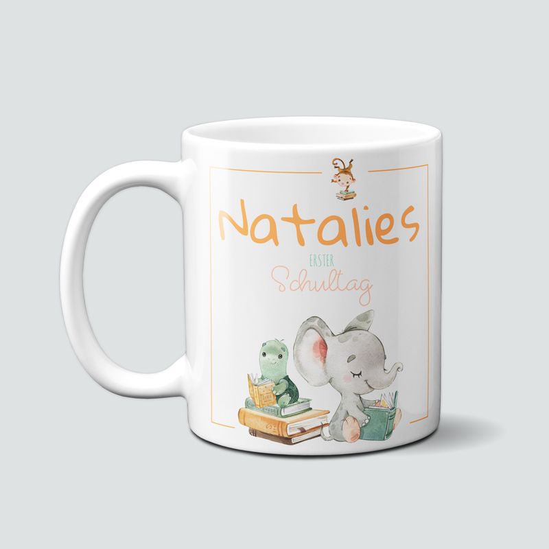 personalisierte Tasse zur Einschulung mit Elefant