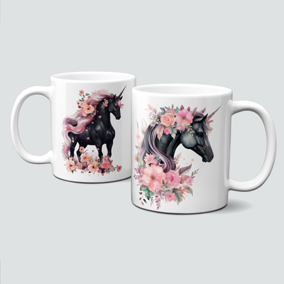 Tasse mit Einhörnern und Blumen in Rosa/Pink