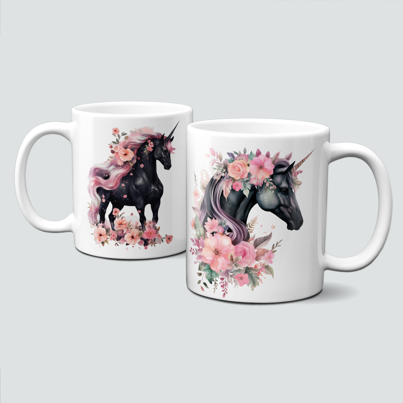Tasse mit Einhörnern und Blumen in Rosa/Pink