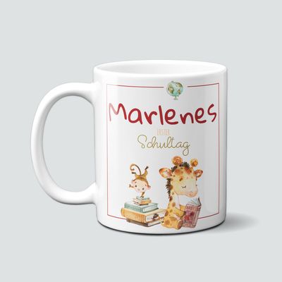 personalisierte Tasse zur Einschulung mit Giraffe
