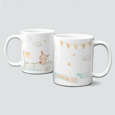 individuelle Tasse für Schulkinder mit Auto und Schweinchen