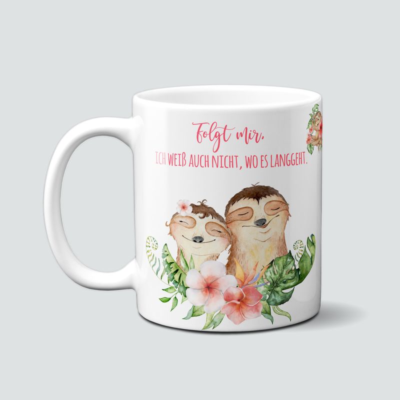 Tasse mit Faultierpaar - Folge mir