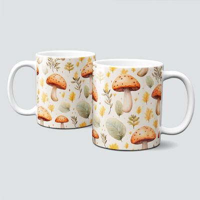 Tasse mit süßen Herbstmotiven - Pilze, Blätter, Autumn