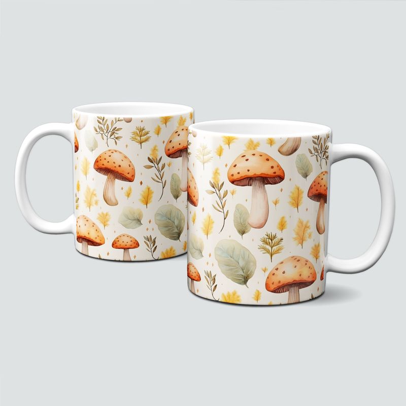 Tasse mit süßen Herbstmotiven - Pilze, Blätter, Autumn