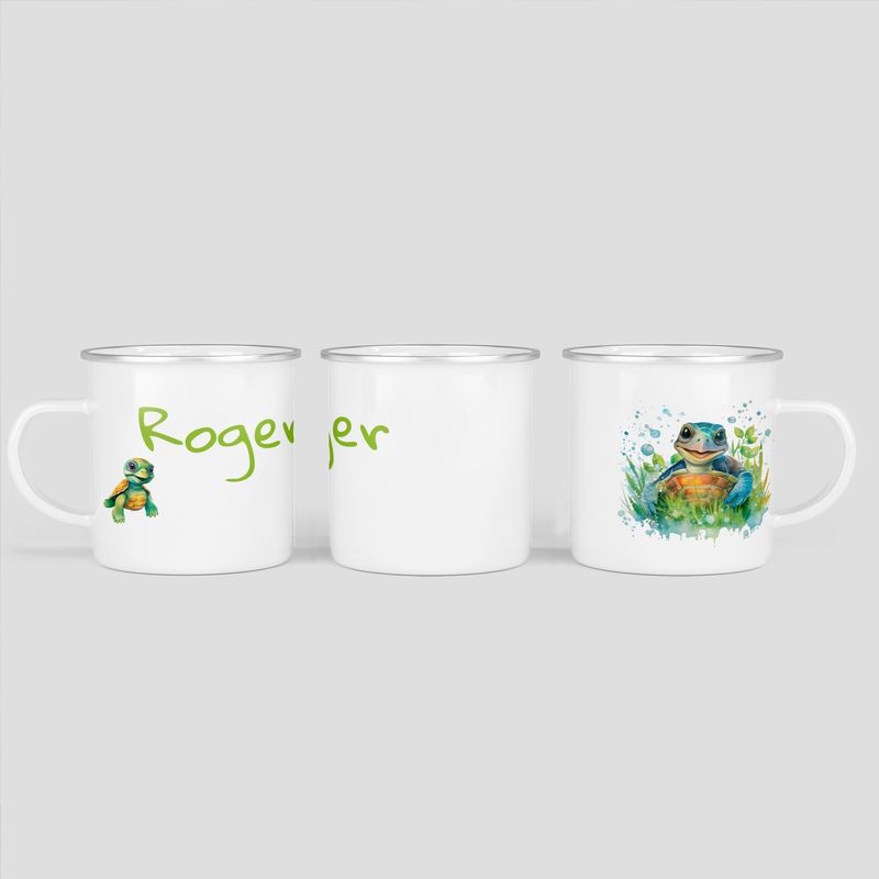 personalisierte Tasse mit putziger Schildkröte / Turtle und Pflanzen