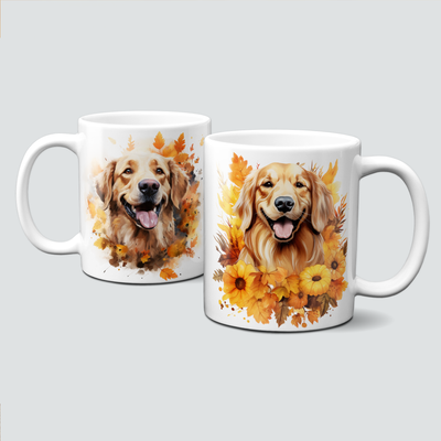 Tasse mit Herbstmotiven - Hund, Golden Retriever, Autumn