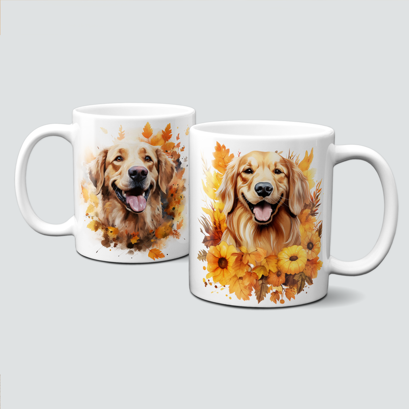 Tasse mit Herbstmotiven - Hund, Golden Retriever, Autumn