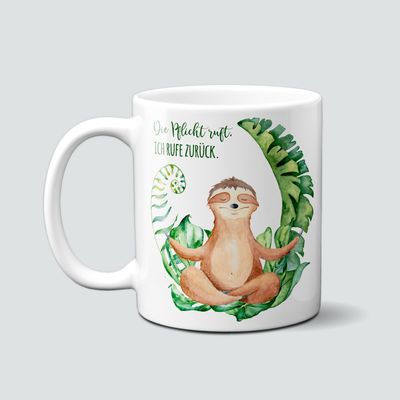 Tasse mit Faultier - Die Pflicht ruft zurück