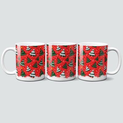 Tasse mit bunten Weihnachtsbäume im 3D Design