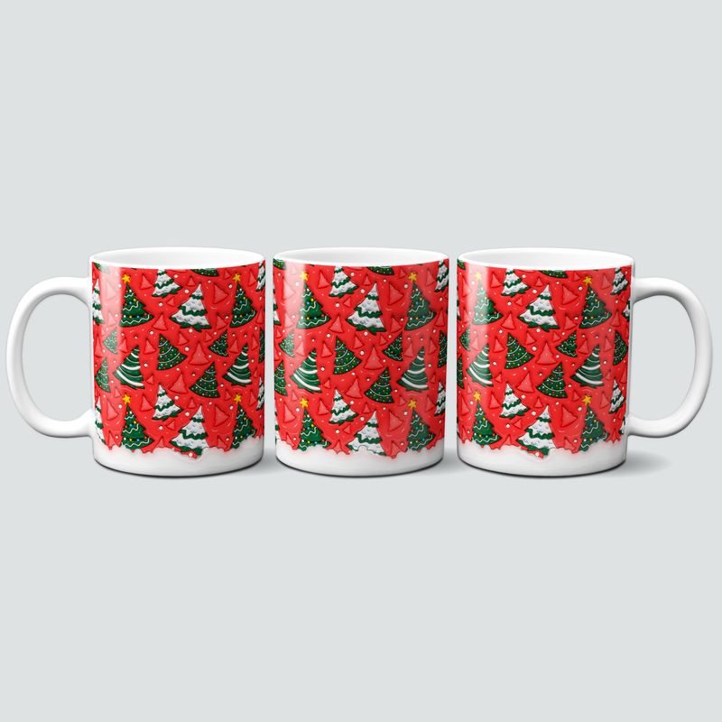 Tasse mit bunten Weihnachtsbäume im 3D Design