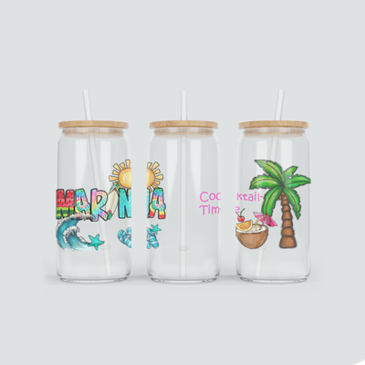 Personalisierter Sommer Becher aus Glas mit Namen - inkl. Bambus Deckel und Strohhalm
