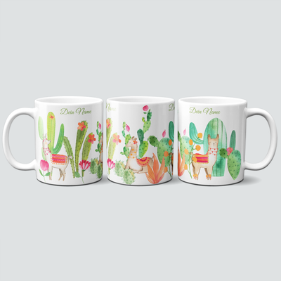 personalisierte Tasse mit Lamas und Kakteen personalisierte Tasse mit Lamas und Kakteen