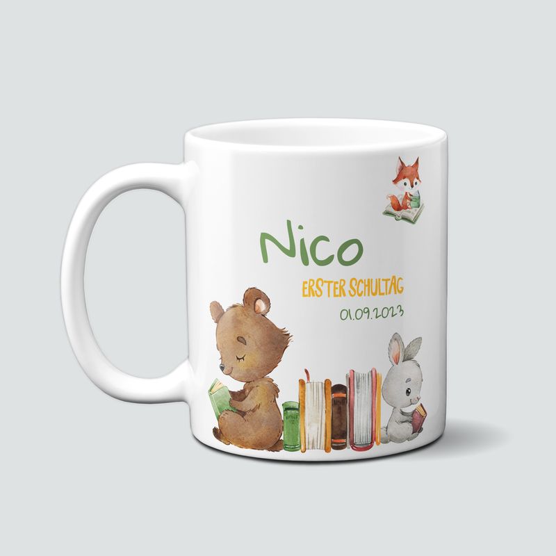 personalisierte Tasse zur Einschulung mit Bär