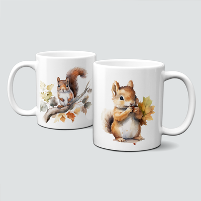 Tasse mit süßem Eichhörnchen auf Ast Tasse mit süßem Eichhörnchen auf Ast